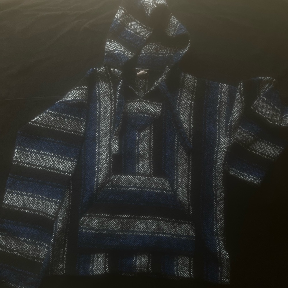 Blue/Navy & Black Baja Mexican Stripped Hoodie Medium
